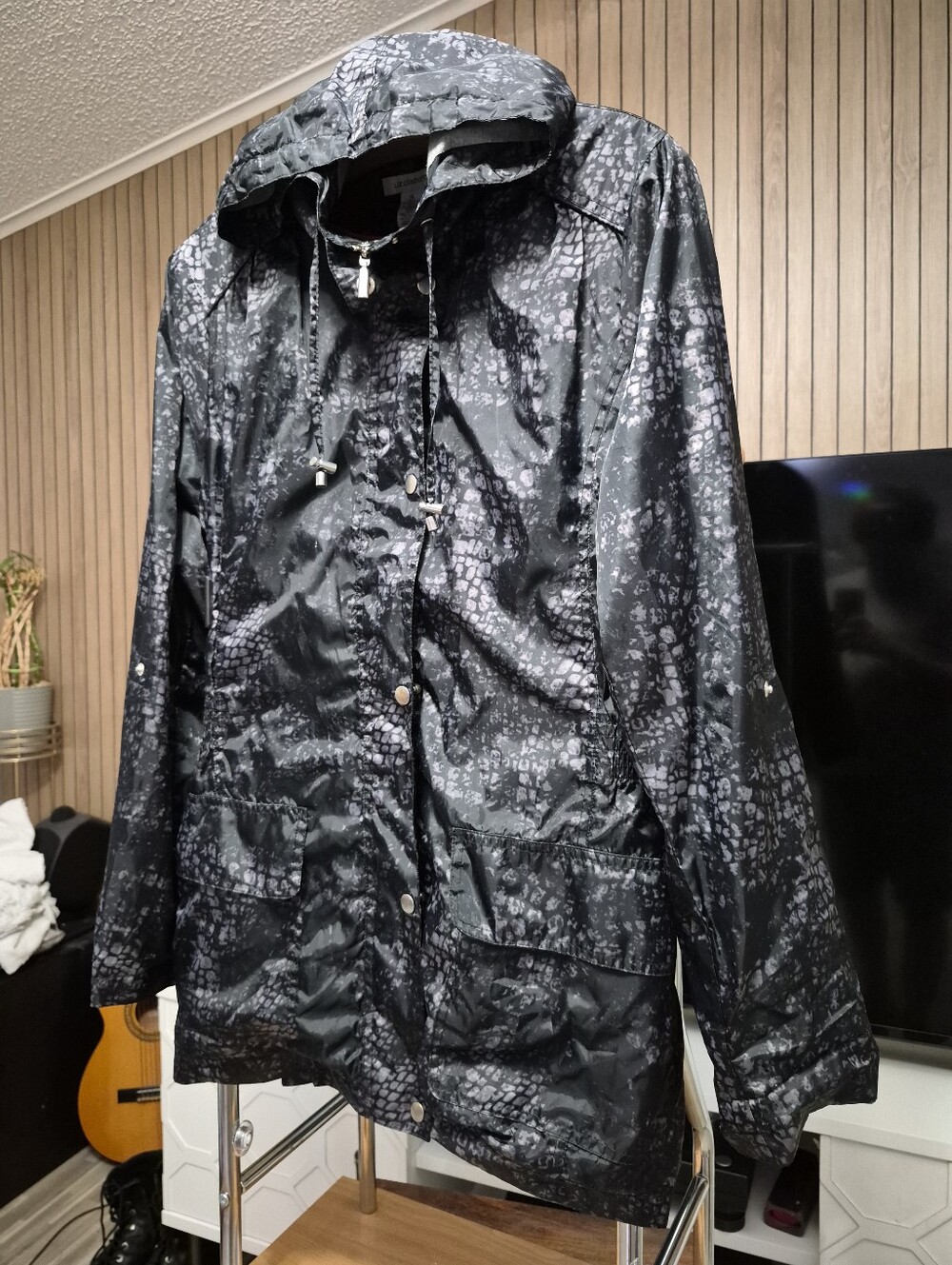 Liz Claiborne Black Snakeskin-Pattern Trench Coat